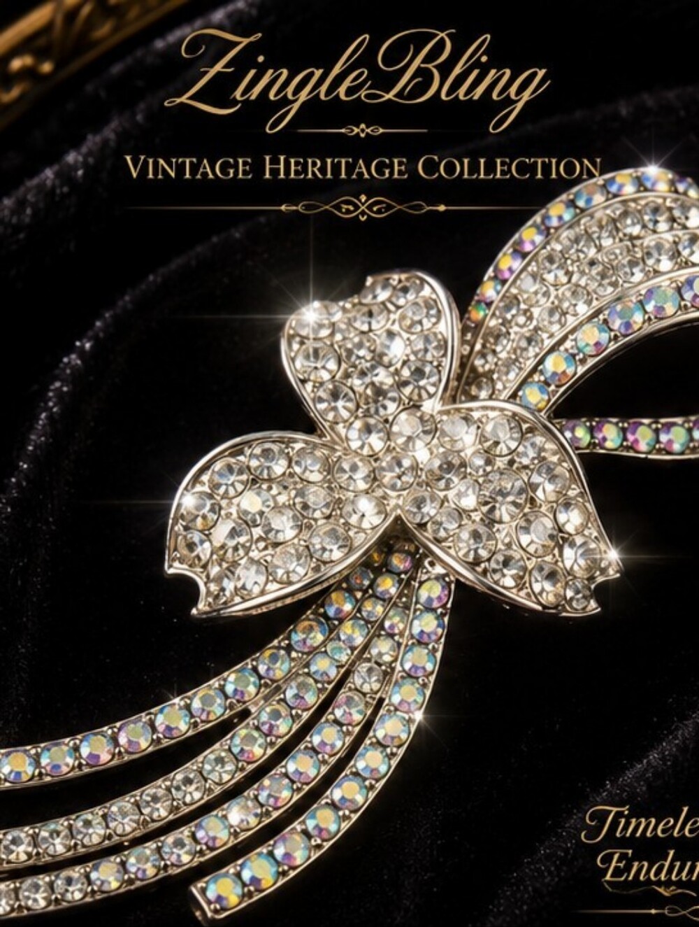 Vintage AB Rhinestone Bow Brooch Silver Tone Large Statement Pin